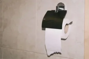 Rolo de papel higiênico no banheiro.