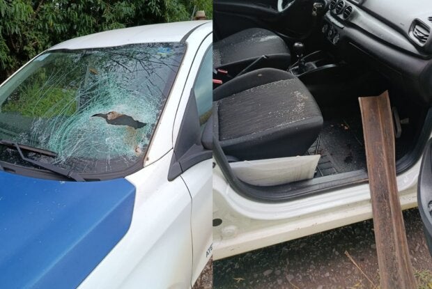 Peça de metal atravessa para-brisa de carro oficial e prefeitura fala em milagre na PR-323