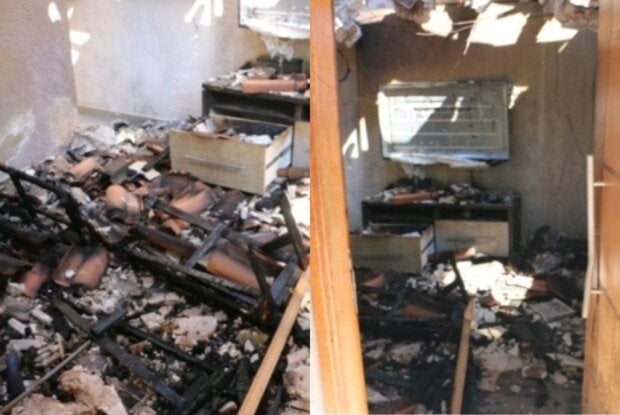 Residência incendiada onde cachorro morreu, em Umuarama.