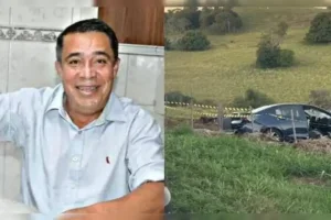 Valdevino Francisco de Sena, de 63 anos e uma foto do carro envolvido em acidente que o vitimou.
