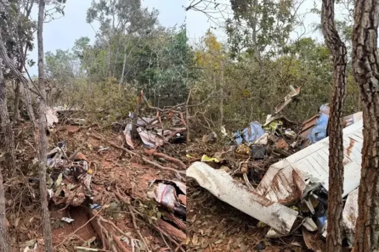 Colagem de imagens da queda de avião em Campo Grande.