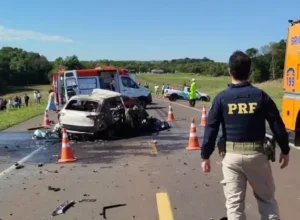 Veículo elétrico pega fogo após colisão na BR 277 e motorista morre carbonizado