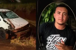 Carro danificado e jovem vítima de acidente na BR-376.