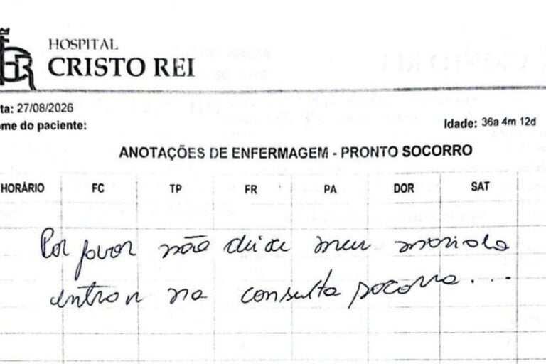 Mulher pede socorro em prontuário de enfermagem e companheiro acaba preso