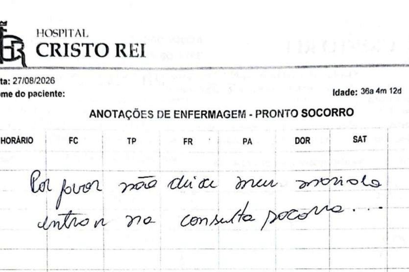 Mulher pede socorro em prontuário de enfermagem e companheiro acaba preso