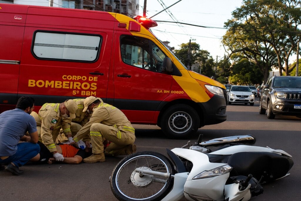 Motociclista sofre suspeita de fratura na costela após colisão no centro de Umuarama