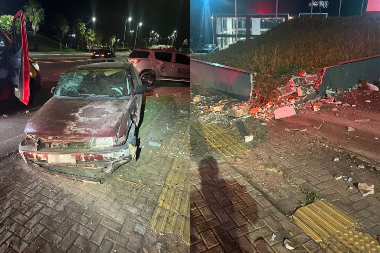 Mulher fica inconsciente após carro bater contra parede de empresa em Umuarama