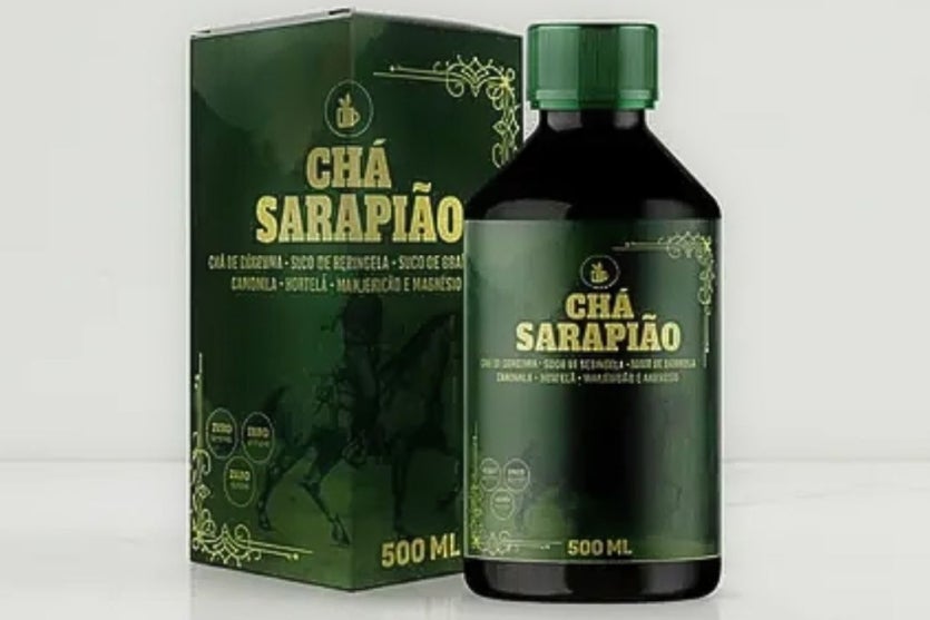 Caixa e frasco de chá Sarapião.
