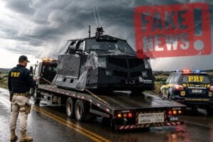 Imagem falsa da PRF apreendenddo um carro do caçador de tornados no Paraná.