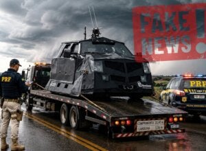 Imagem falsa da PRF apreendenddo um carro do caçador de tornados no Paraná.