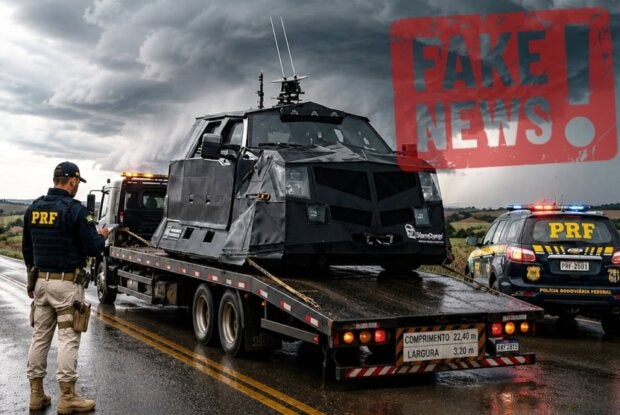 Imagem falsa da PRF apreendenddo um carro do caçador de tornados no Paraná.