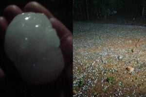 Granizo que caiu durante chuva em Reserva, no Paraná.