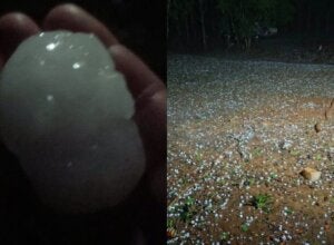 Granizo que caiu durante chuva em Reserva, no Paraná.