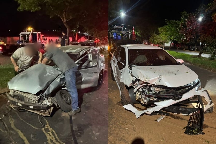 Carros envolvidos em acidente causado por tentativa de fuga da polícia em Iporã.