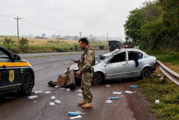 Fuga cinematográfica: vídeo mostra perseguição da PRF que termina com carro capotado