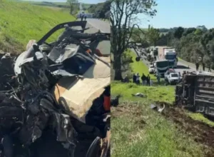 Acidente com onibus e carro na BR-277.
