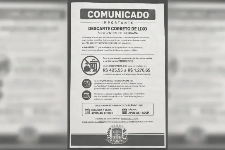 Prefeitura alerta para panfleto falso sobre coleta de resíduos em Umuarama