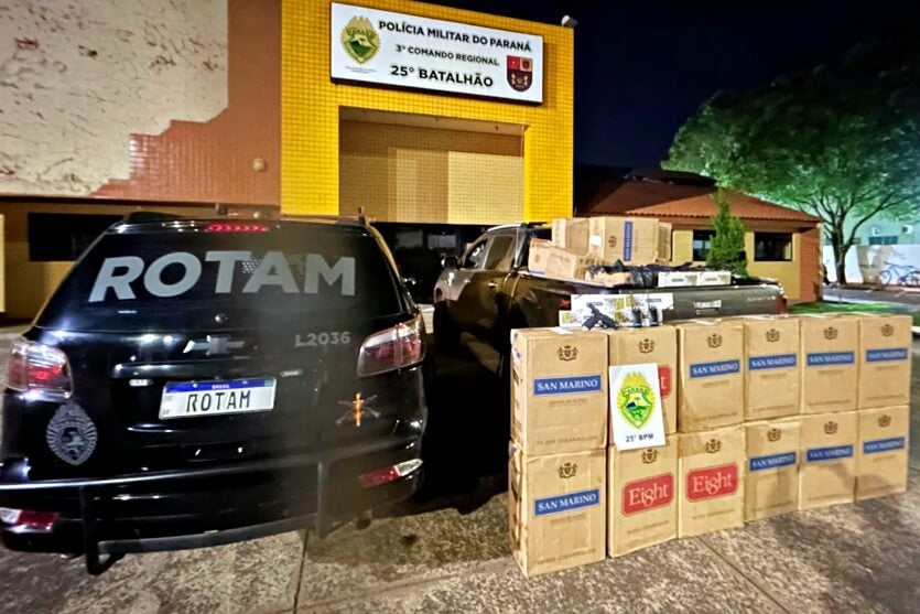 Rotam apreende carga de cigarros e pistola durante patrulhamento em Brasilândia do Sul