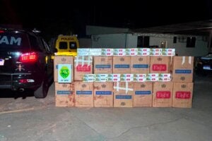 Cigarros contrabandeados apreendidos em Perobal.