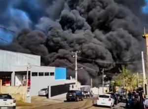 Vídeo mostra incêndio que destruiu fábrica de colchões em Arapongas; confira