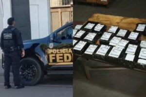 Policial federal e materiais de descaminho apreendidos em Mariluz durante operação.