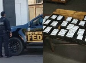 Policial federal e materiais de descaminho apreendidos em Mariluz durante operação.