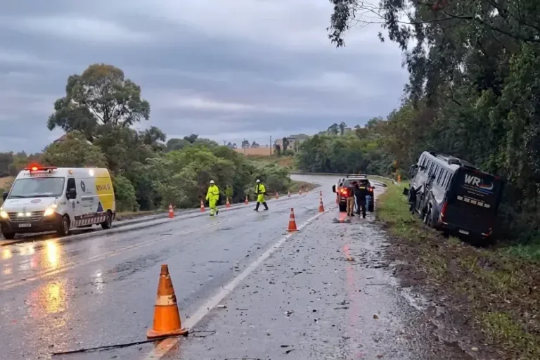 Ônibus sai da pista e mobiliza equipes de socorro na BR-369, no Paraná; vídeo