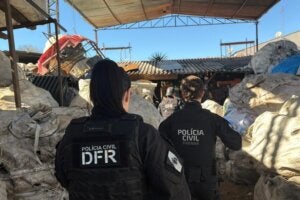 Policiais da PCPR em local de coleta de recicláveis.