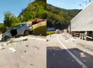 Caminhão sem freios atinge dez veículos e mobiliza resgate aéreo no PR; vídeo