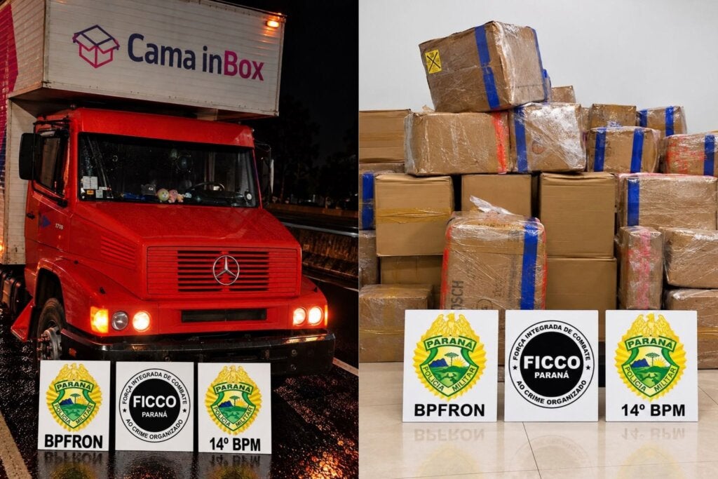 Caminhão com emblema de indústria de Umuarama é apreendido com 824 kg de maconha; vídeo