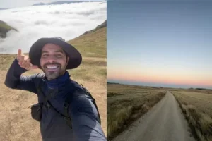 Bruno Marcato, de 32 anos, e que percorreu 800 km a pé.