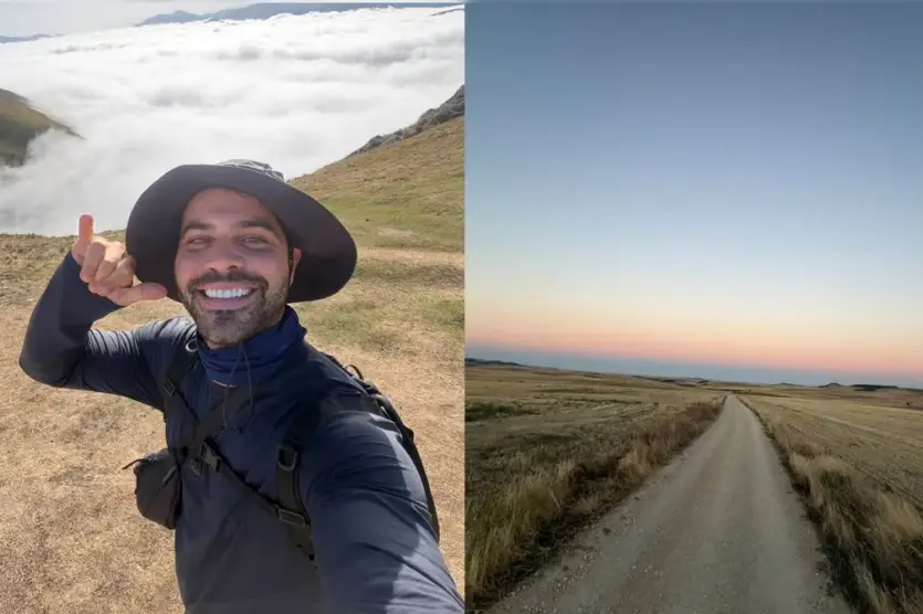 Bruno Marcato, de 32 anos, e que percorreu 800 km a pé.