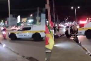 Motociclista atingido por viatura da PM em Florianópoli (SC).