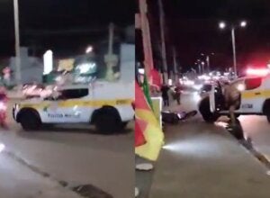 Motociclista atingido por viatura da PM em Florianópoli (SC).