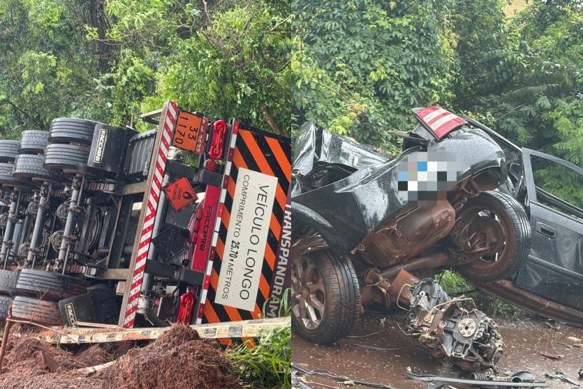 Carreta e automóvel envolvidos em colisão com morte em Juranda.