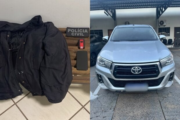 Equipamentos usados por criminosos e caminhonete recuperada em Umuarama.