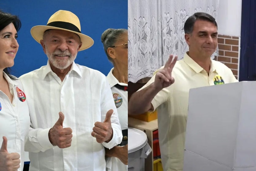 Lula e Flávio Bolsonaro votando no 1º turno das eleições.