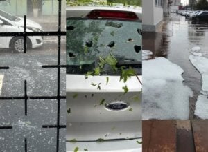 Colagem de fotos após chuva de granizo em Arapongas