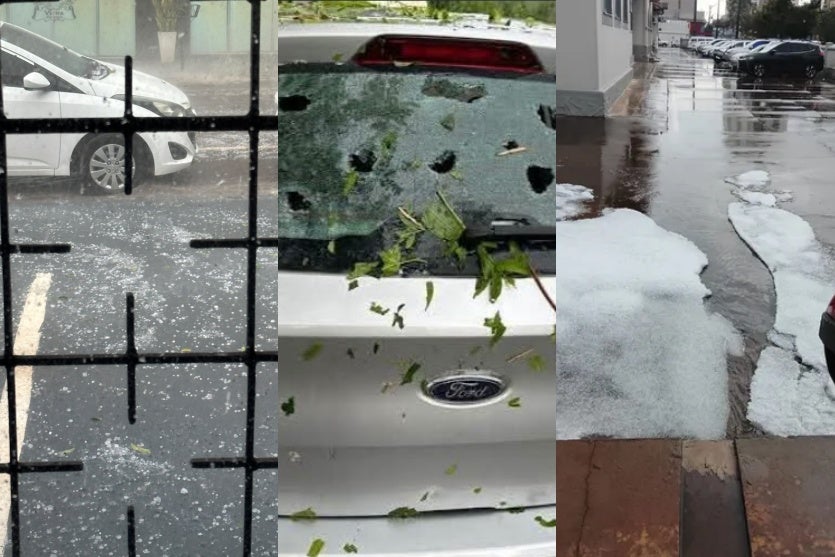 Colagem de fotos após chuva de granizo em Arapongas