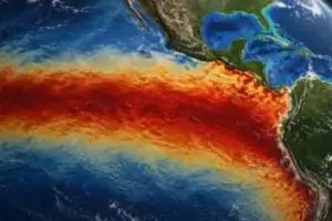 Imagem de satélite que mostra a passagem do Super El Niño.