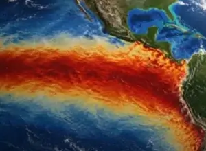 Imagem de satélite que mostra a passagem do Super El Niño.