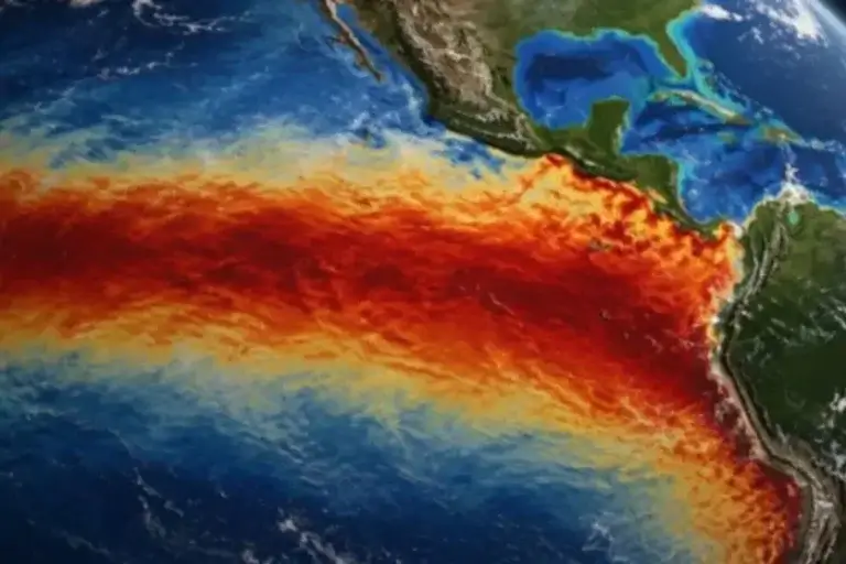 Imagem de satélite que mostra a passagem do Super El Niño.