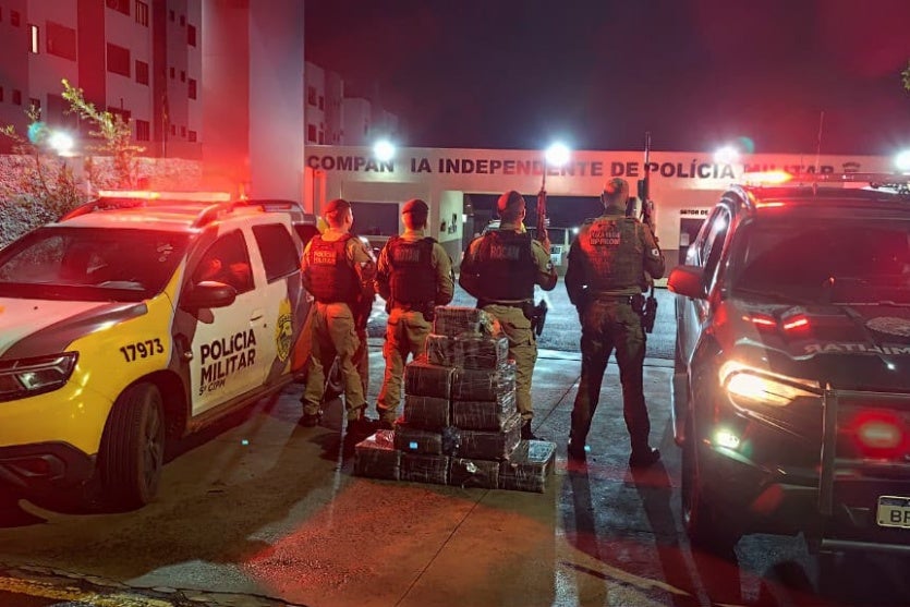 Maconha apreendida após confronto com morte na PR-323 em Jussara.